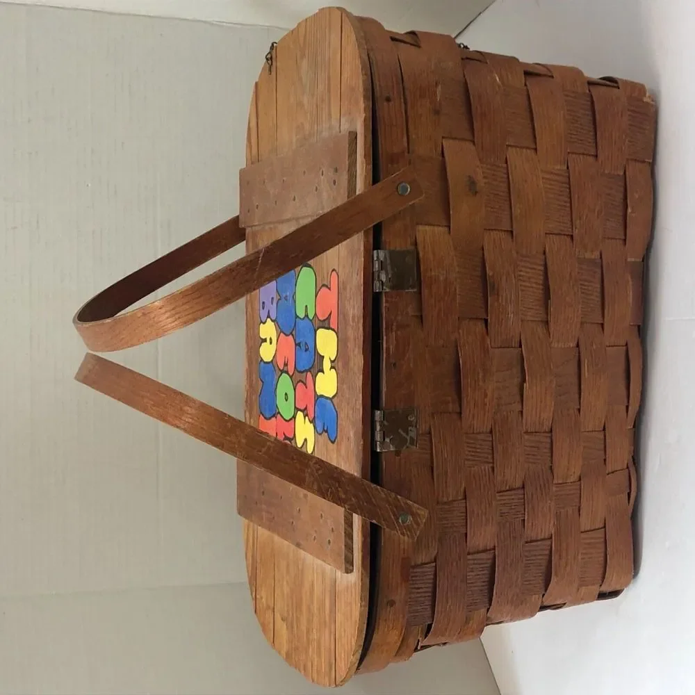 1940's Wov-N-Wood Jerywil Basket with Handmade‎ Cats Meow Musical Band Vintage